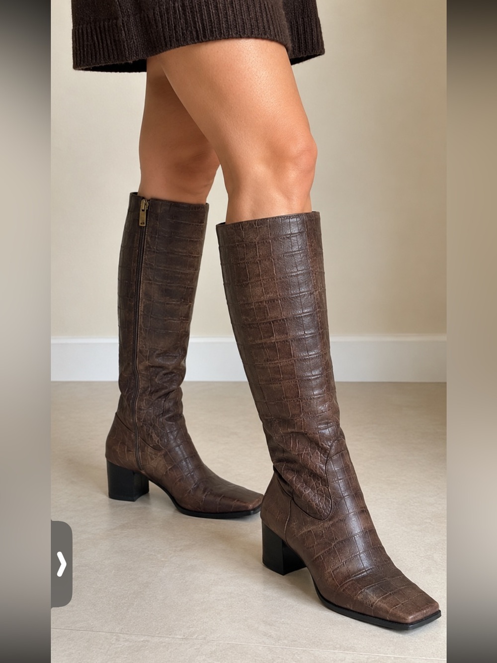 Angela Falcon Brown Exotic Reptile Leather Knee High Boots 39.5